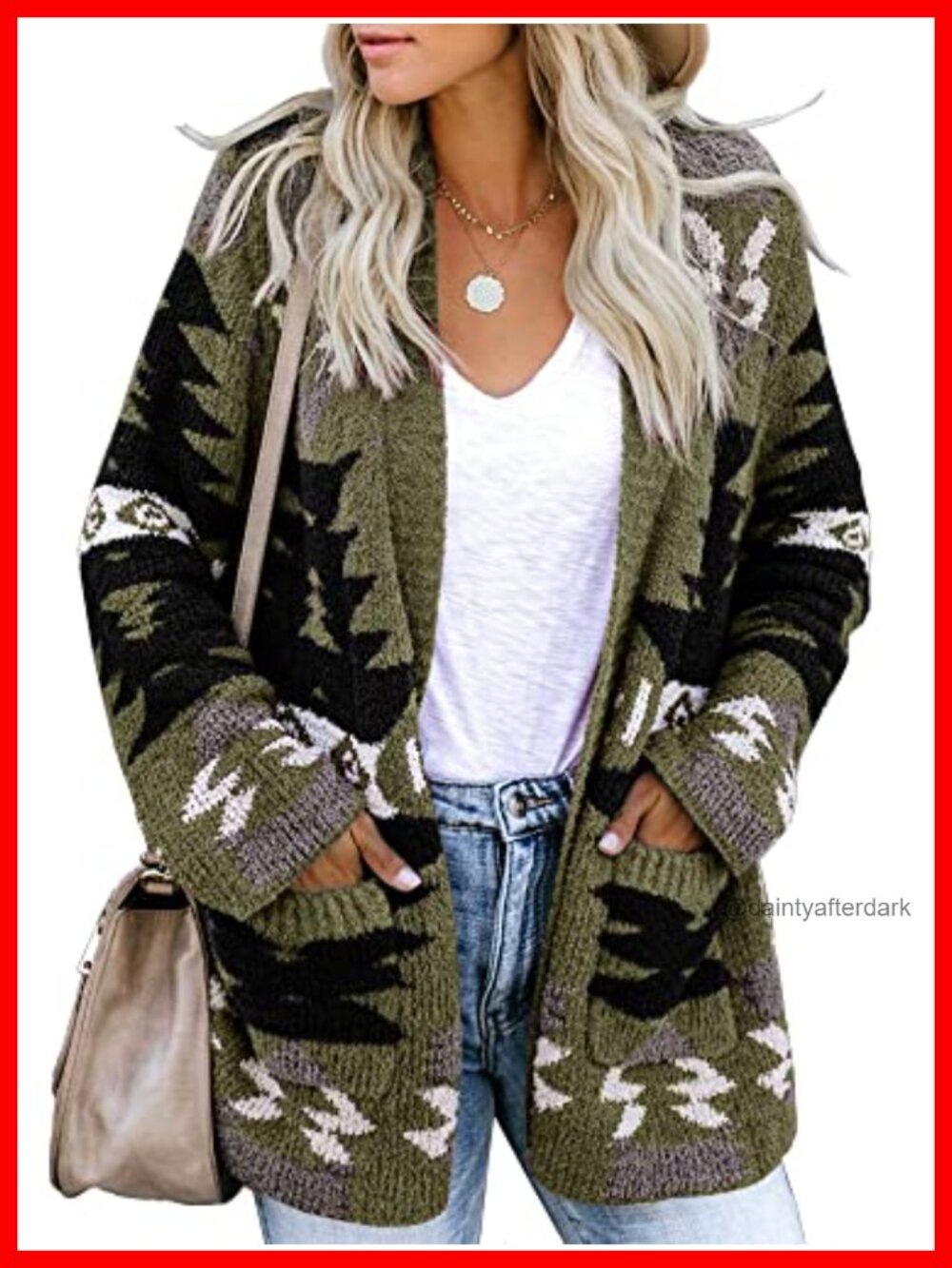 Boho Aztec Open Front Cardigan Long Sleeve Loose Knitted Sweater